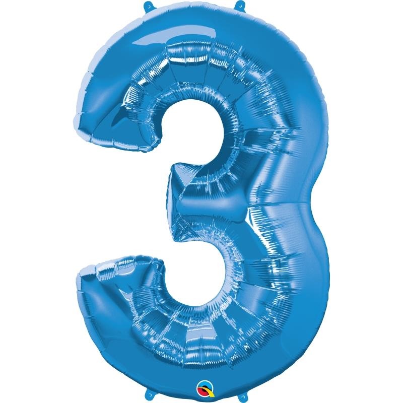 Birthday 3 Balloon - Blue Qualatex 34 inch