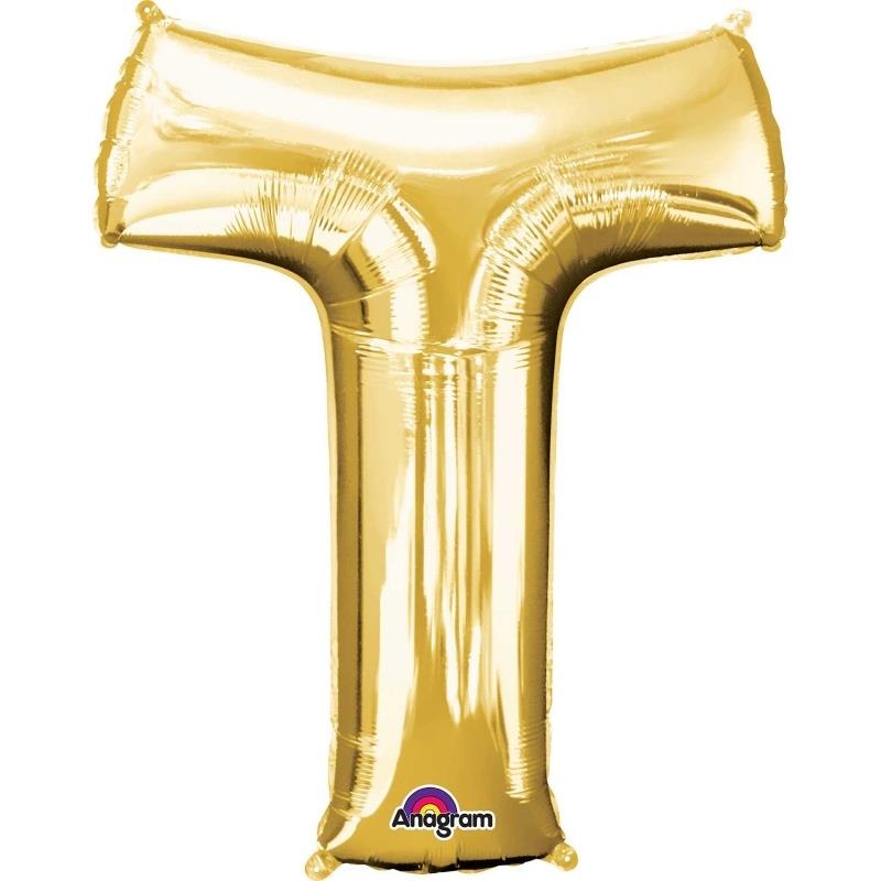 Letter T Balloon - Gold 34 inch Anagram