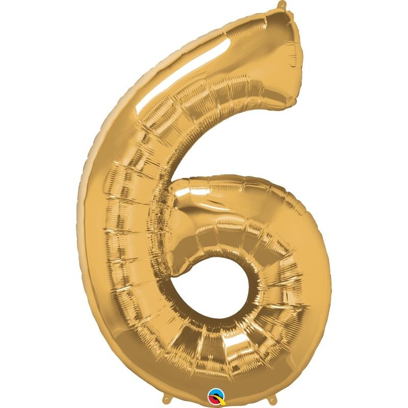 Number 6 Foil Balloon - Gold Qualatex 34 inch