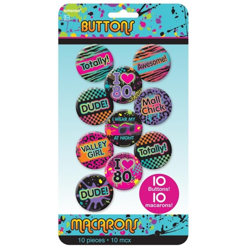 1980s Rad Party Buttons | Badges Party Favours - Buy Online