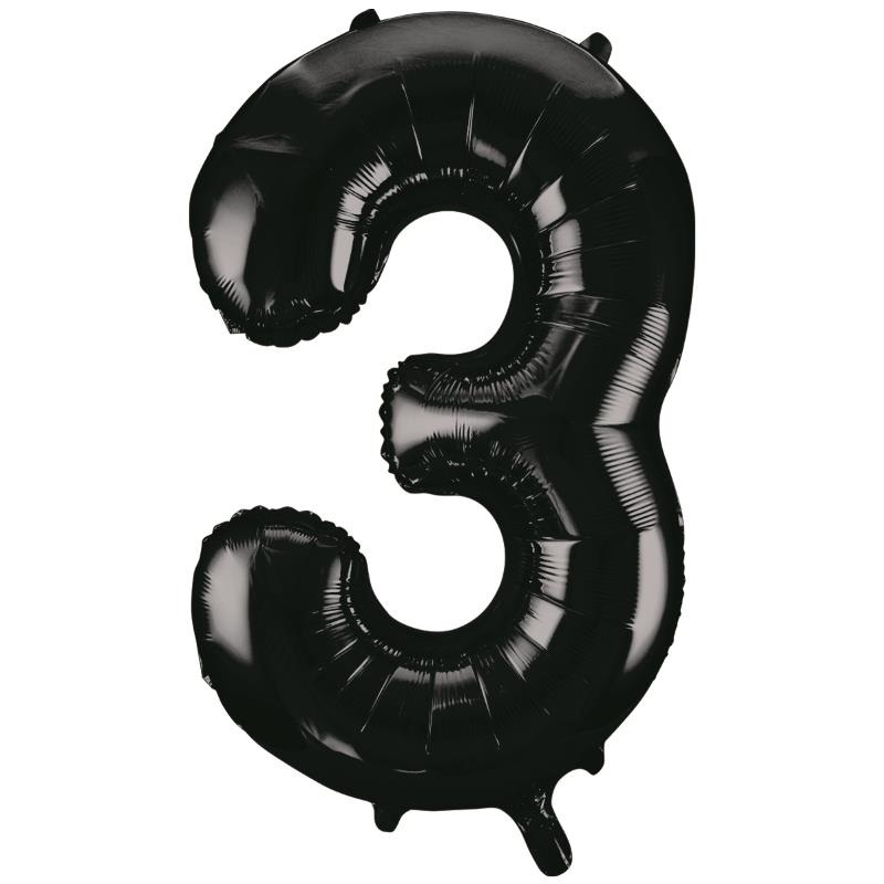 Black 34" Number 3 Supershape Foil | Helium Balloon - Buy Online