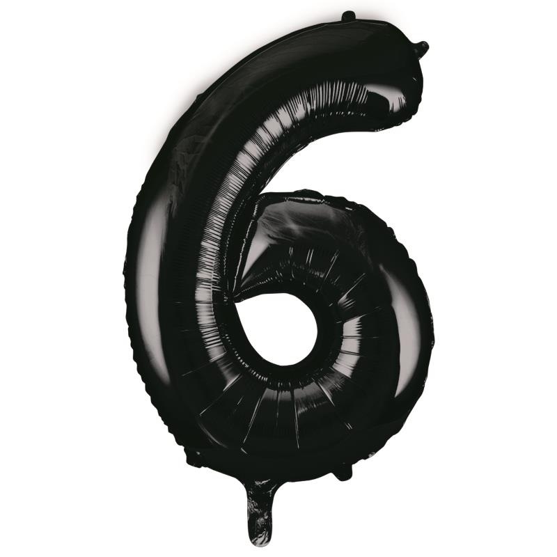 Black 34" Number 6 Supershape Foil | Helium Balloon - Buy Online