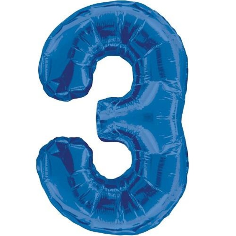 Blue Glitz 34" Number 3 Supershape Foil | Helium Balloon - Buy Online