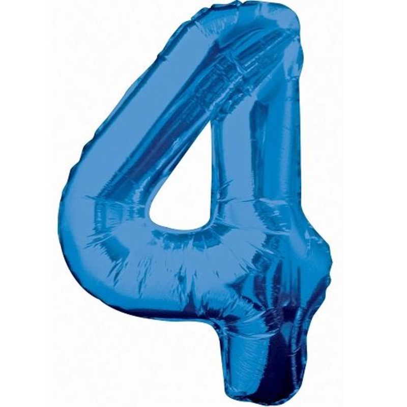 Blue Glitz 34" Number 4 Supershape Foil | Helium Balloon - Buy Online