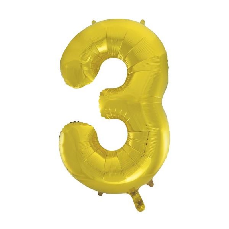 Gold 34" Number 3 Supershape Foil | Helium Balloon - Buy Online