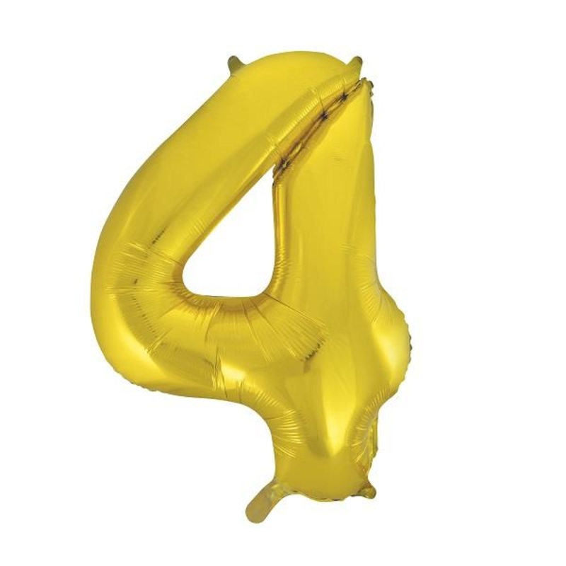 Gold 34" Number 4 Supershape Foil | Helium Balloon - Buy Online