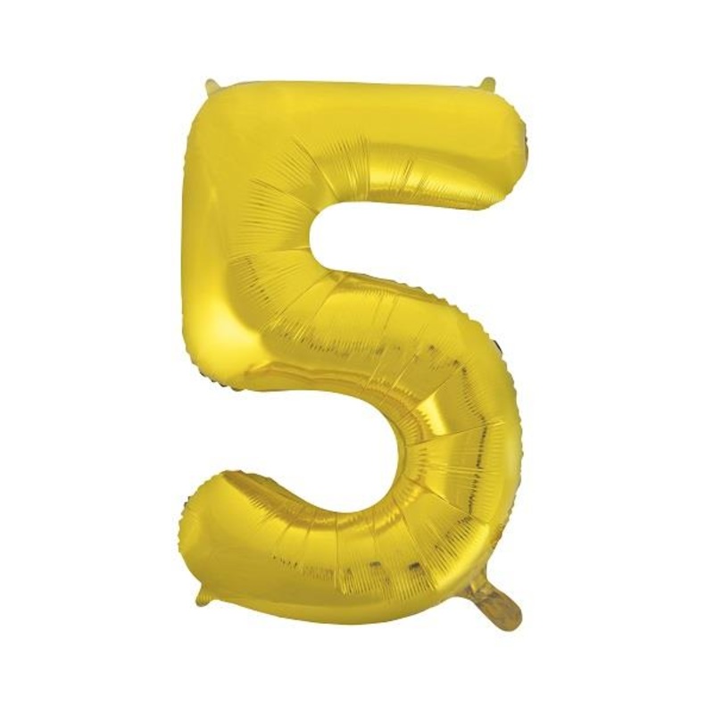 Gold 34" Number 5 Supershape Foil | Helium Balloon - Buy Online