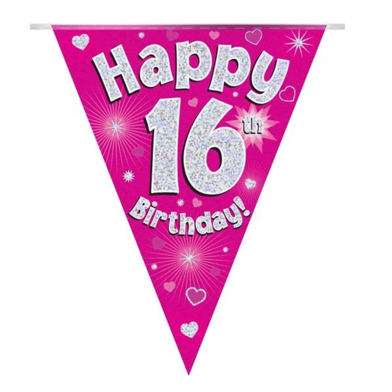 Pink Heart 16th Birthday Bunting