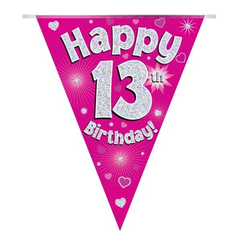 Pink Hearts 13 Birthday Flag Banner  Teen Girl Decoration