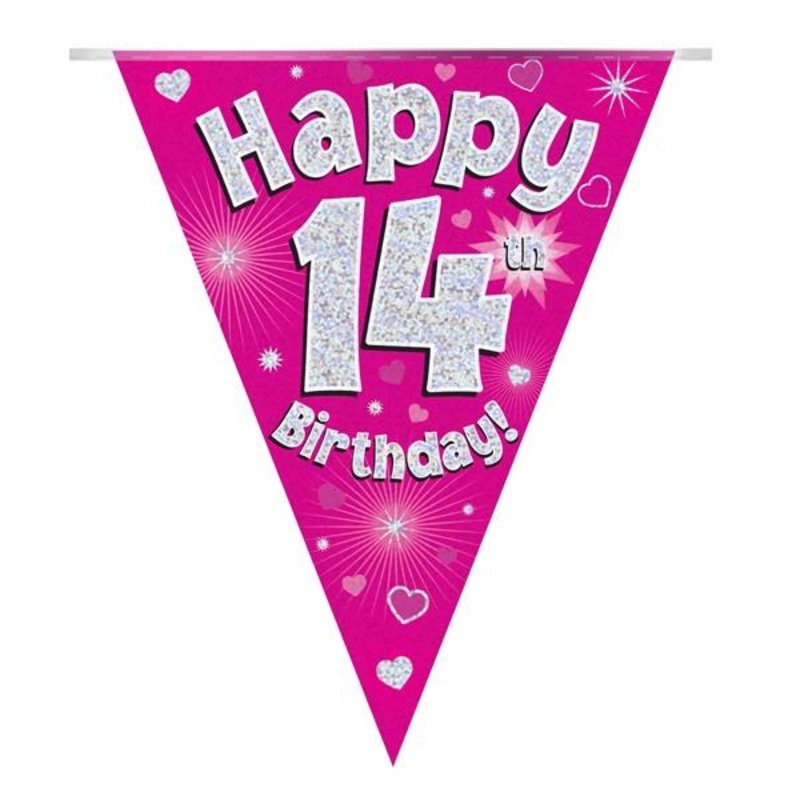 Pink Hearts 14th Birthday Bunting