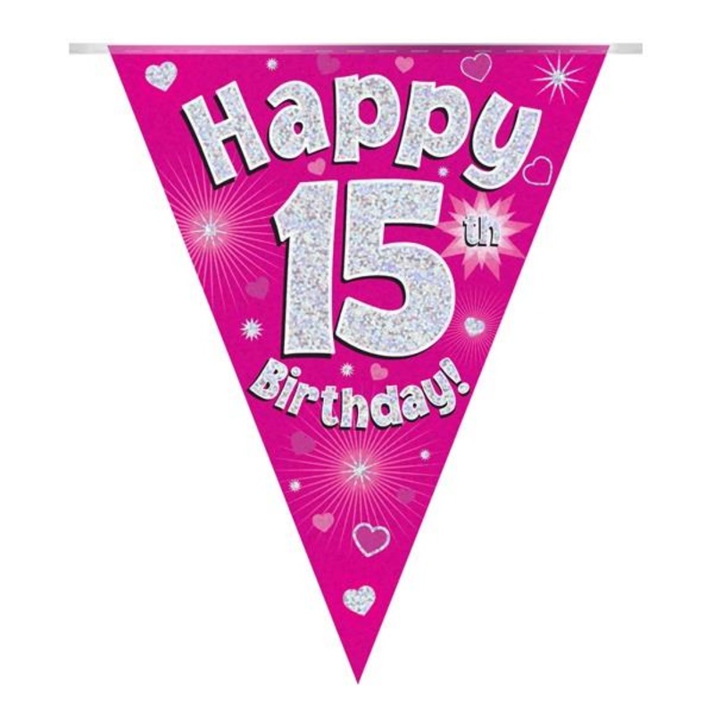 Pink Hearts 15th Birthday Bunting
