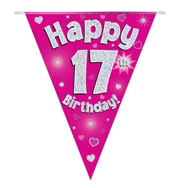 Pink Hearts 17th Birthday Bunting