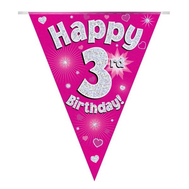 Pink Hearts 3rd Birthday Bunting