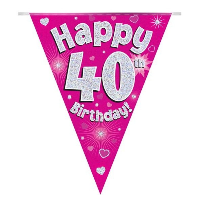 Pink Hearts Bunting 40th Birthday