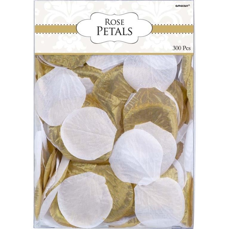 White & Gold Rose Petals Fabric Confetti