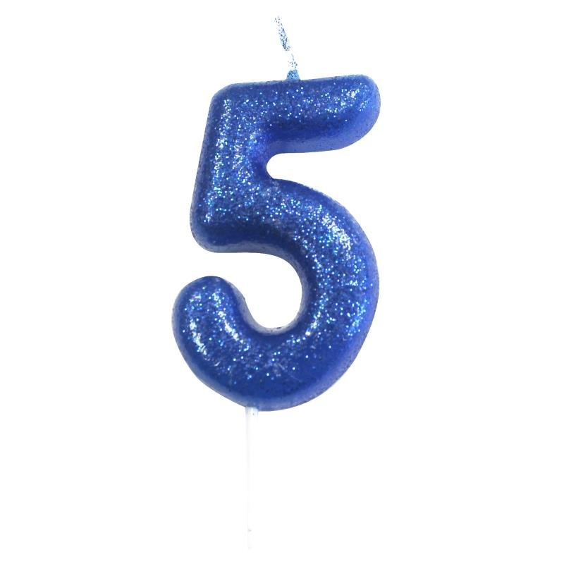 Blue Glitter Number 5 Birthday Cake Candle | Decoration - Buy Online