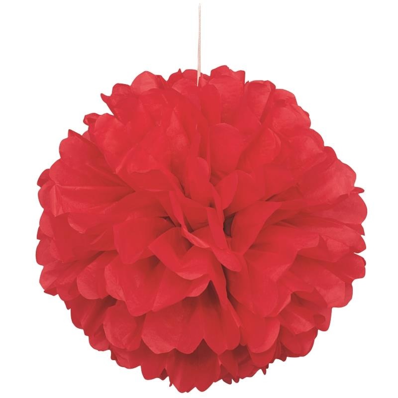 Bright Red 16" Puff Ball Party Hanging Decorations - Buy Online