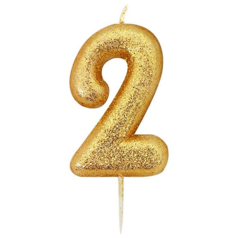 Gold Glitter Number 2 Birthday Cake Candle | Decoration - Buy Online