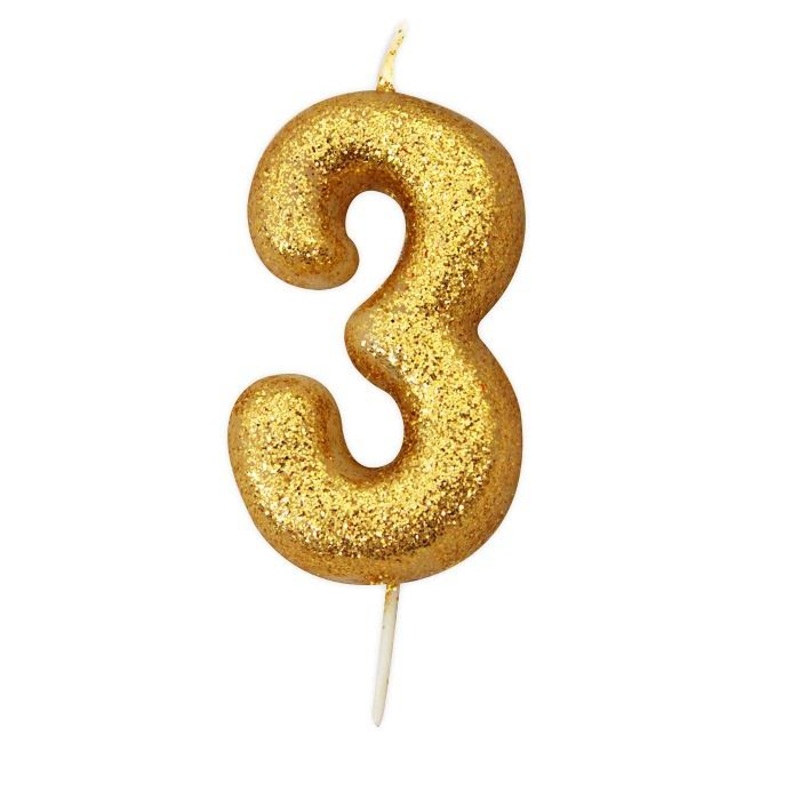 Gold Glitter Number 3 Birthday Cake Candle | Decoration - Buy Online