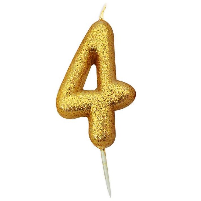 Gold Glitter Number 4 Birthday Cake Candle | Decoration - Buy Online
