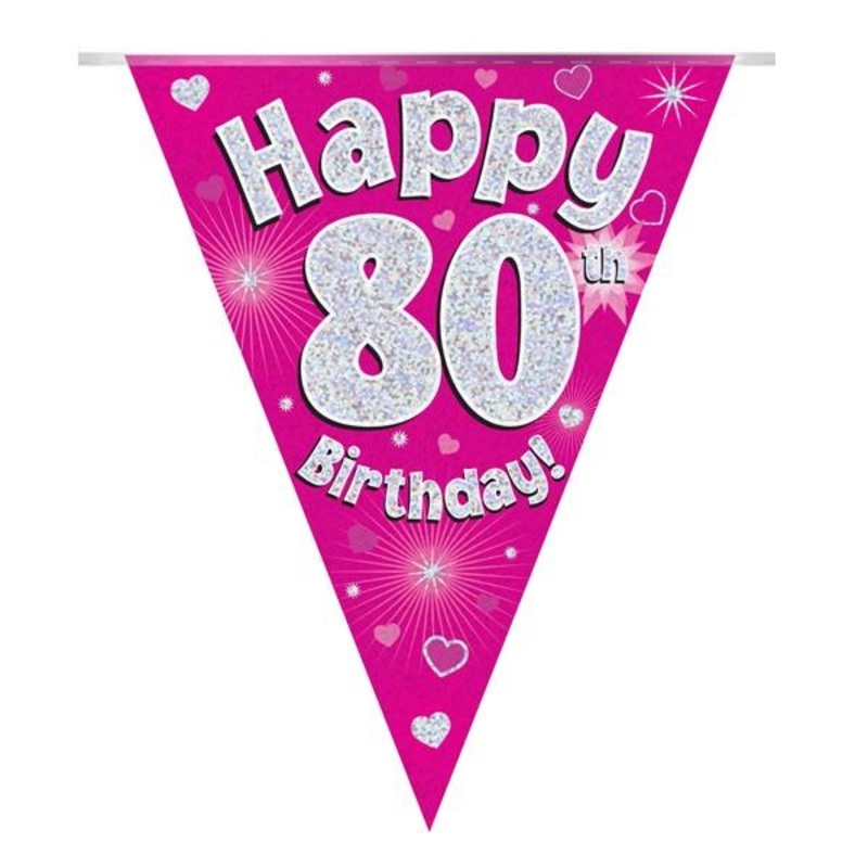 Pink Hearts 80th Birthday Bunting