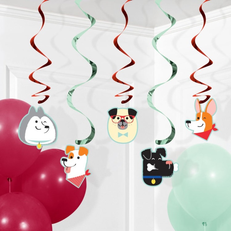 Dog Decorations Hanging Swirls Pack of 5