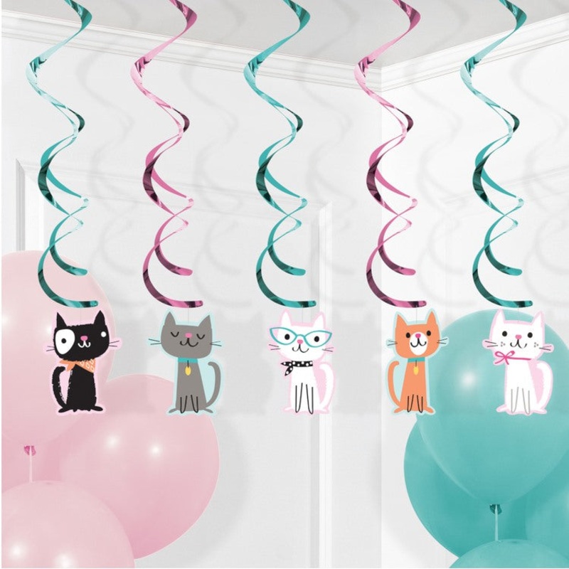 Purrfect Cat Party Hanging Swirls l Decorations Pack of 5