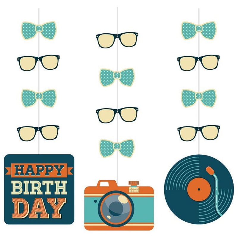 Hipster | Retro Party Hanging Cutouts Decorations Pack of 3