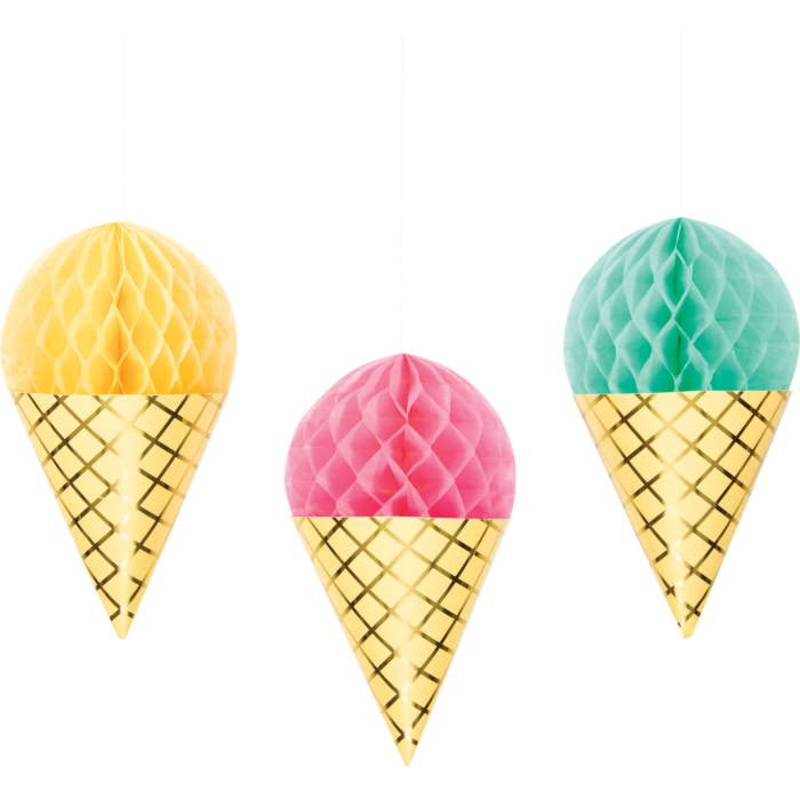 Ice Cream Honeycomb Decorations Pack of 3