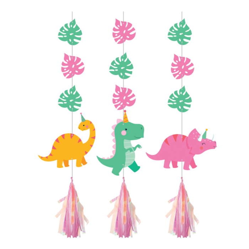 Pink Dinosaur Hanging Decorations Pack of 3