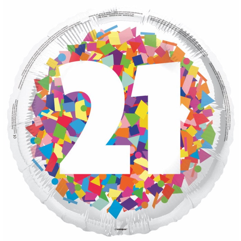 Bright Confetti 21st Birthday Foil Balloon 18 inches