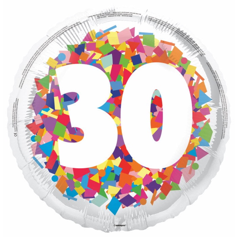 Bright Confetti 30th Birthday Foil Balloon 18 inches