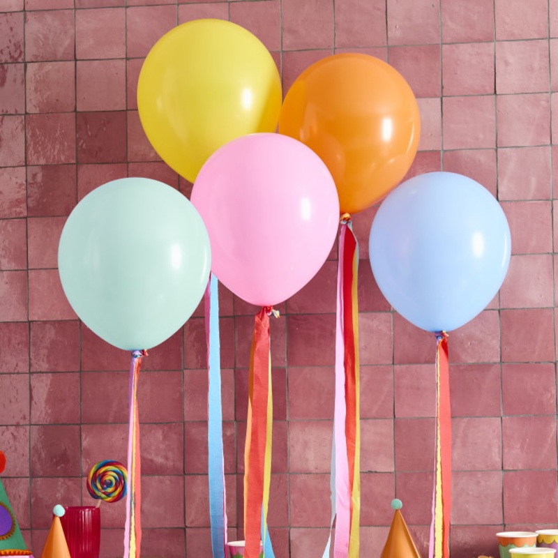 Bright Colours Latex Balloons & Tassel Tails - Pack of 5