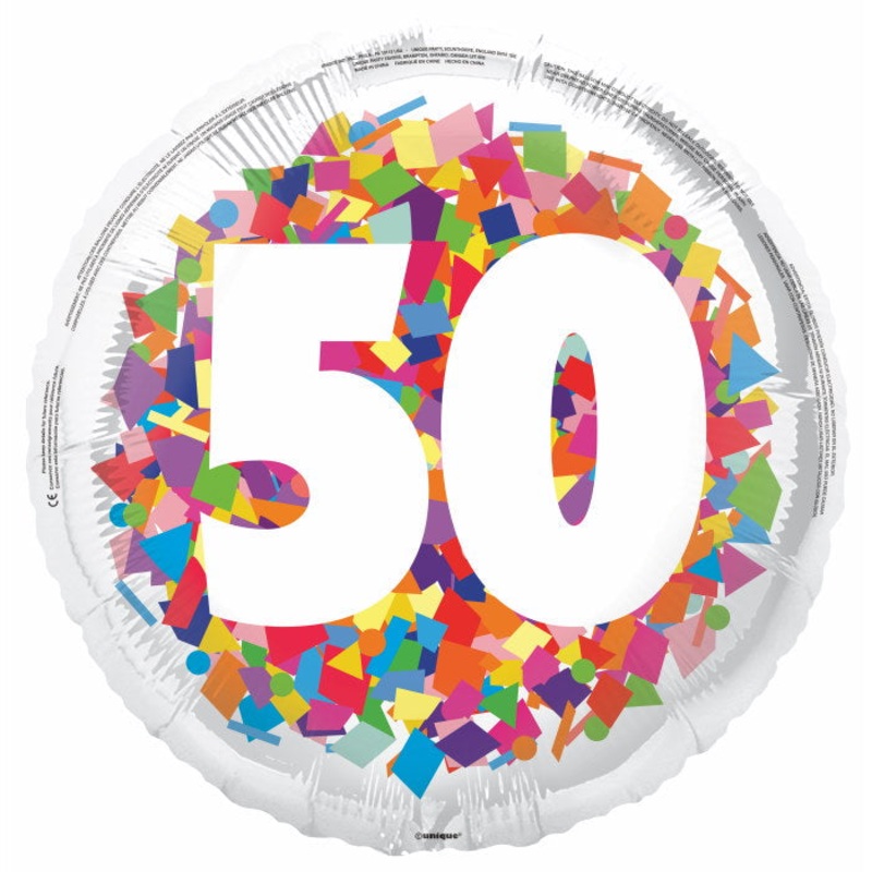 Bright Confetti 50th Birthday Foil Balloon 18 inches