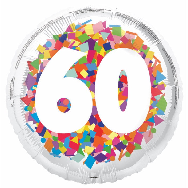 Bright Confetti 60th Birthday Foil Balloon 18 inches