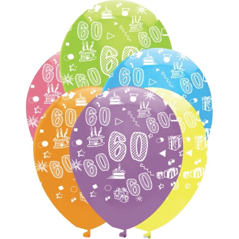 Bright & Bold 60th Birthday Party Latex Balloons Pack of 6