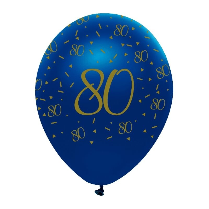 Geometric Blue 80th Birthday Latex Balloons Pack of 6