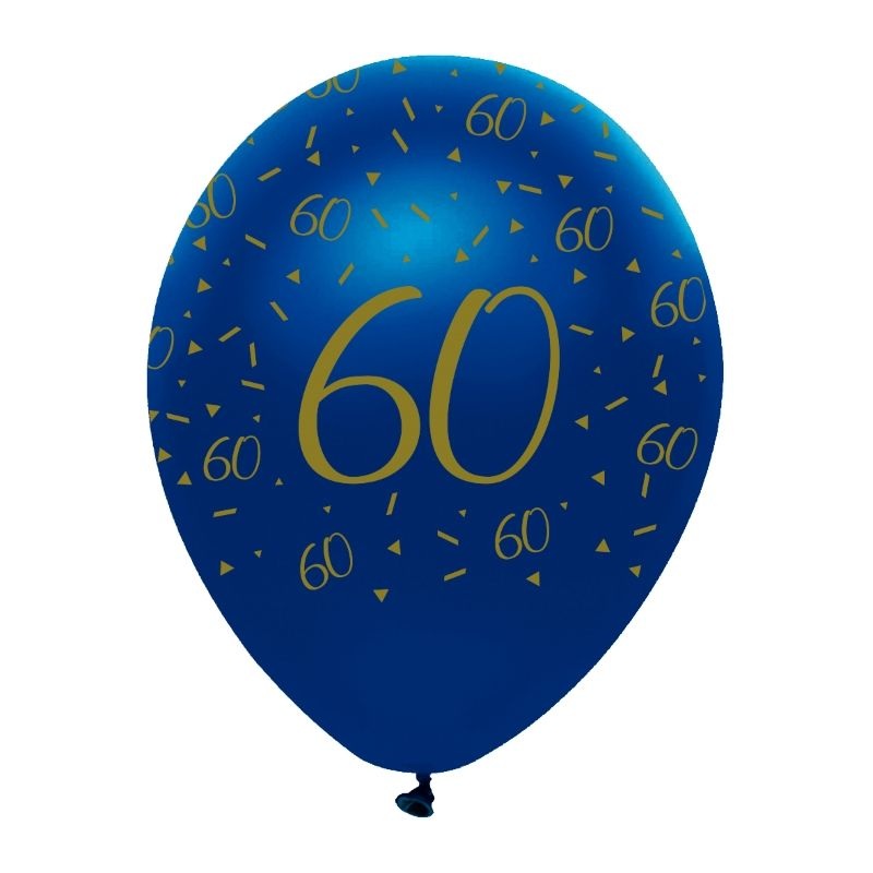 Gold & Blue 60th Birthday Balloons - Latex Pack of 6