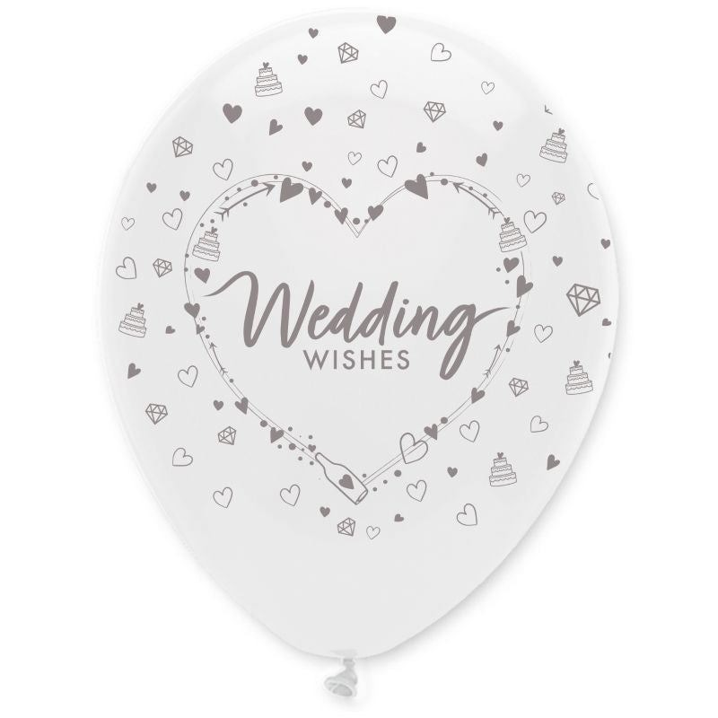 Latex Wedding Balloons - Wedding Wishes Hearts Pack of 6