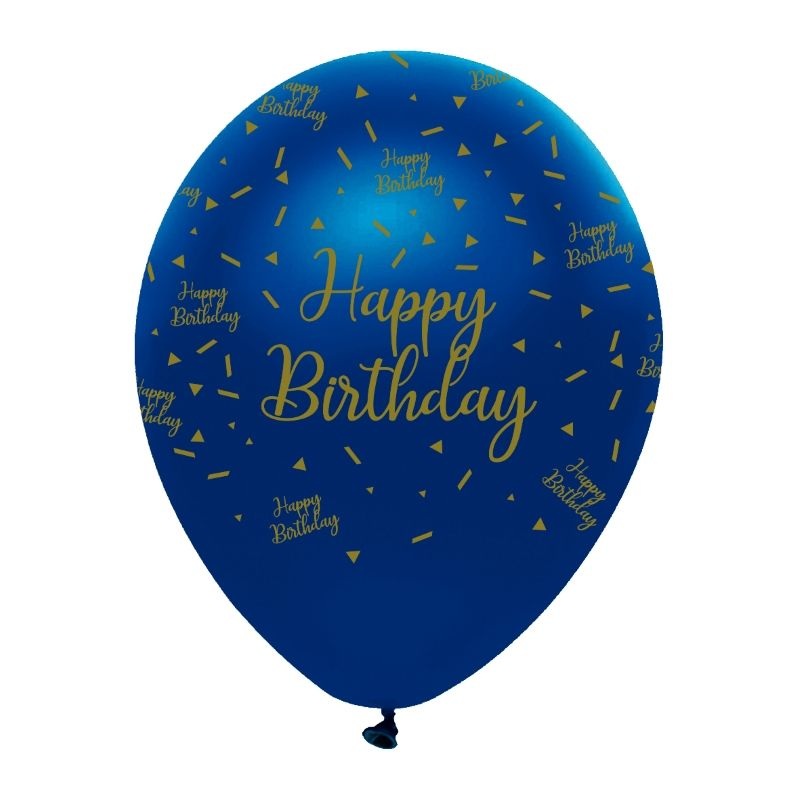 Navy Blue and Gold Happy Birthday Latex Balloon Pack of 6