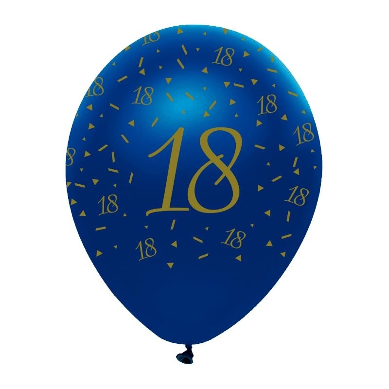 Navy Blue & Gold 18th Birthday Latex Balloons Pack of 6