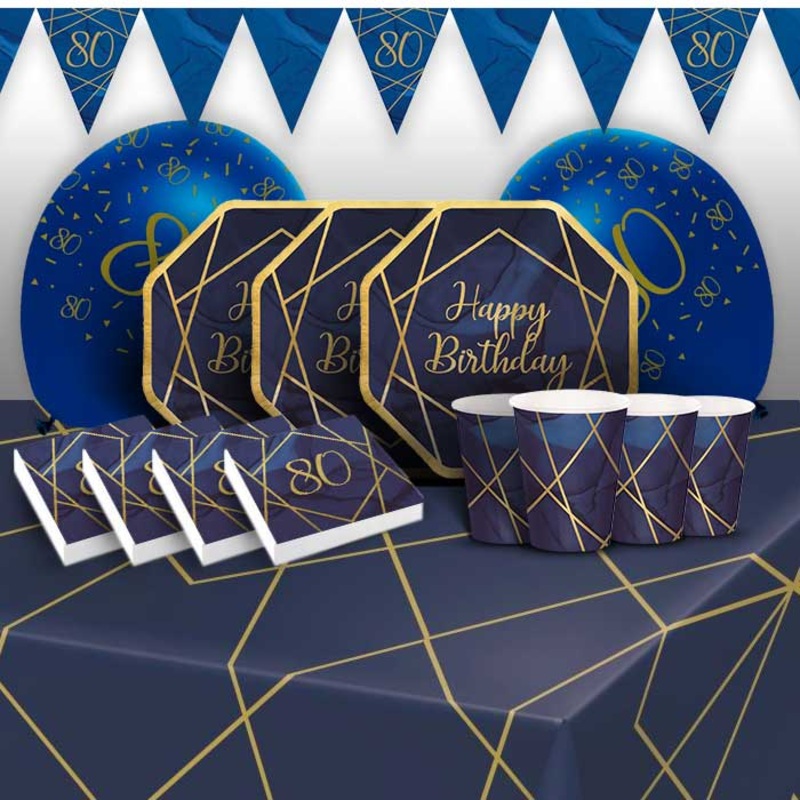 80th Birthday Premium Party Packs - Blue and Gold