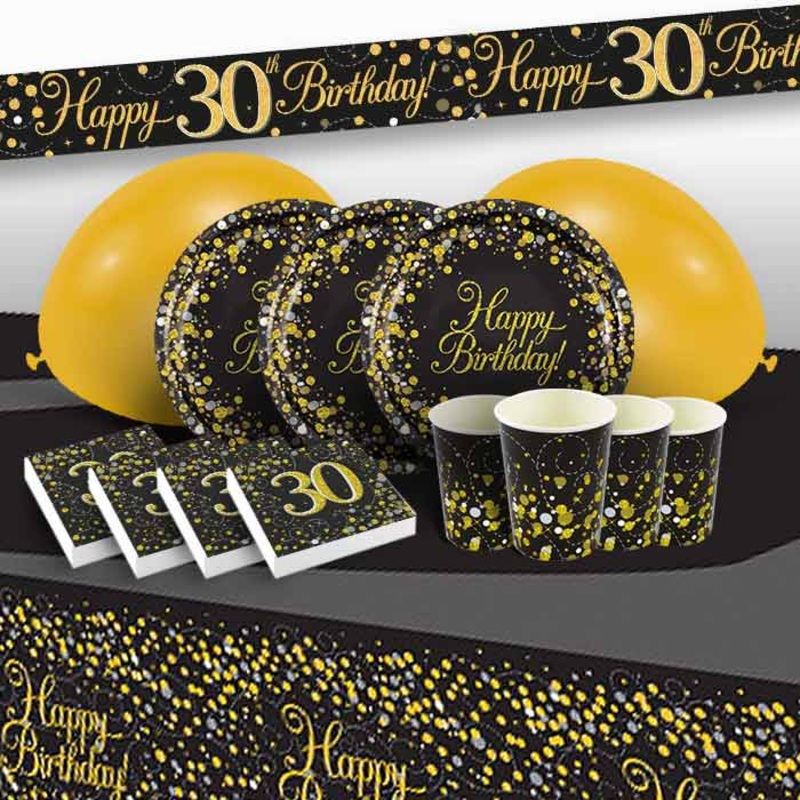 Black and Gold 30th Birthday Party Pack with Decorations