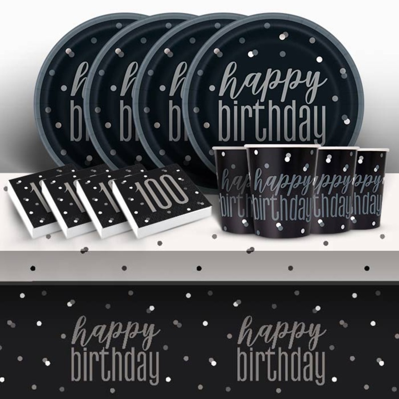 Black Glitz 100th Birthday Party Pack (Starter)