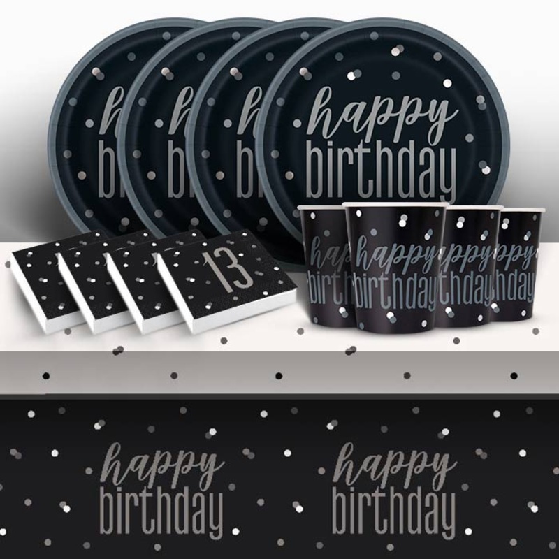 Black Glitz 13th Birthday Party Pack (Starter)