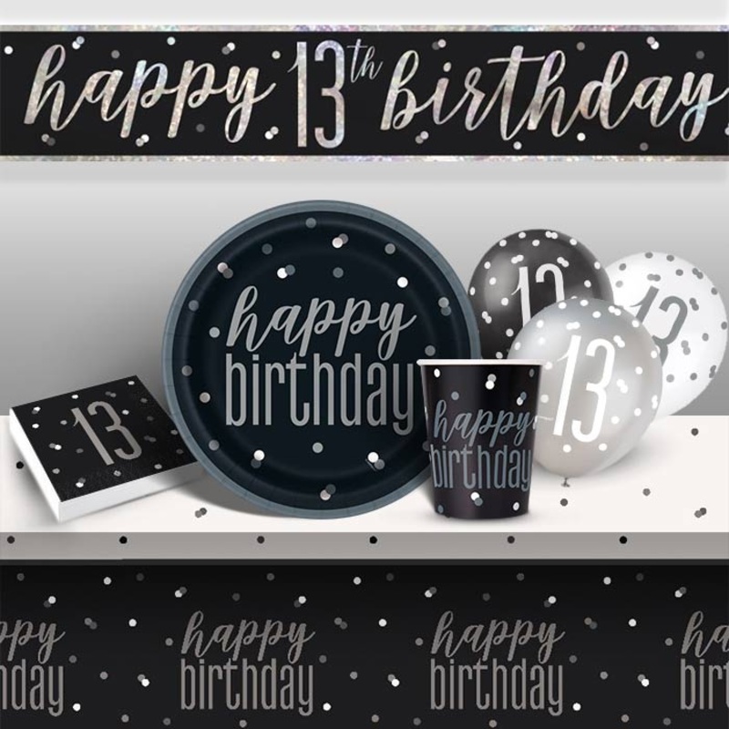 Black Glitz 13th Birthday Party Pack  Teenager Banner Set