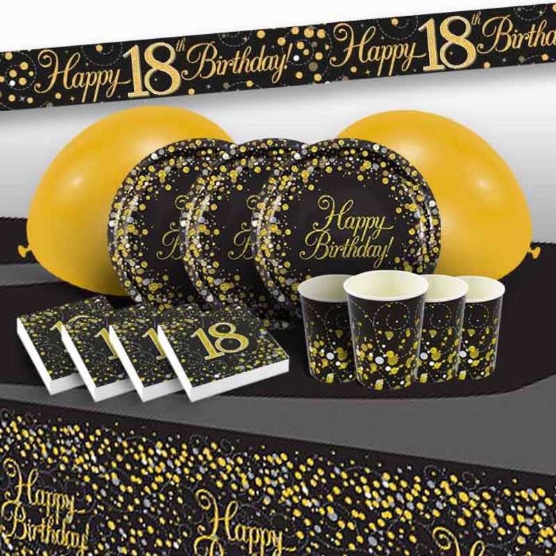 Black & Gold 18th Birthday Party Kit with Decorations
