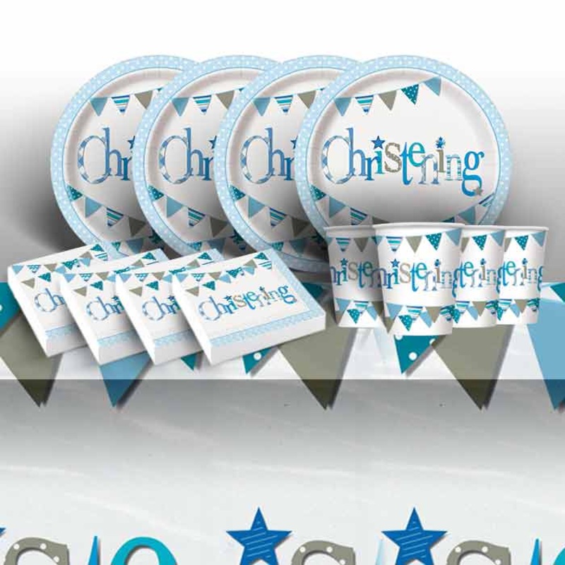 Blue Bunting Christening Party Pack (Tableware)