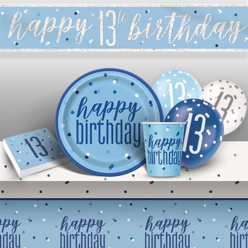 Blue Glitz 13th Birthday Pack  Teenager Banner & Decor