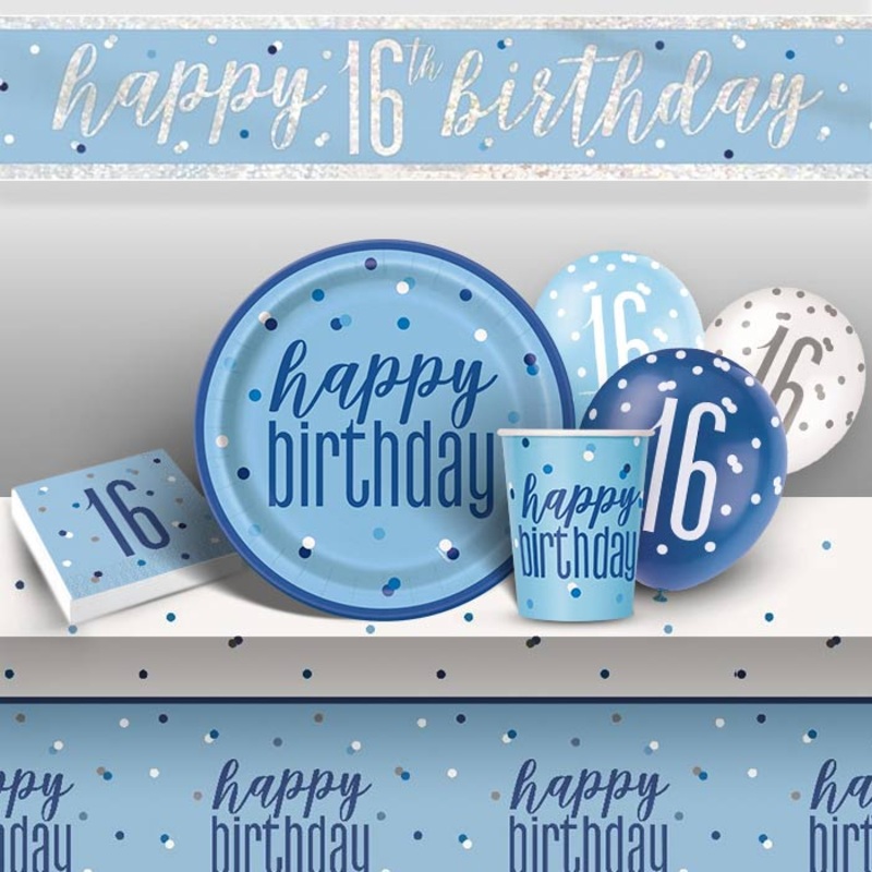Blue Glitz 16th Birthday Party Pack (Premium)